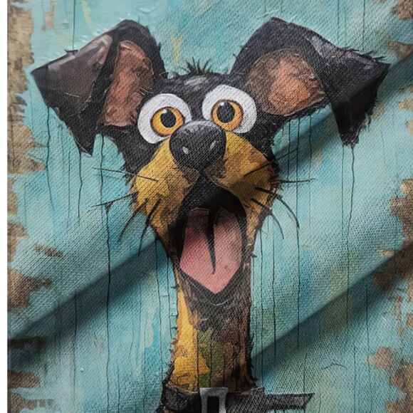 Scared Dog Print Blue Crew Neck T-shirt Short Sleeve Casual Top Surprised Funny - Picture 3 of 4